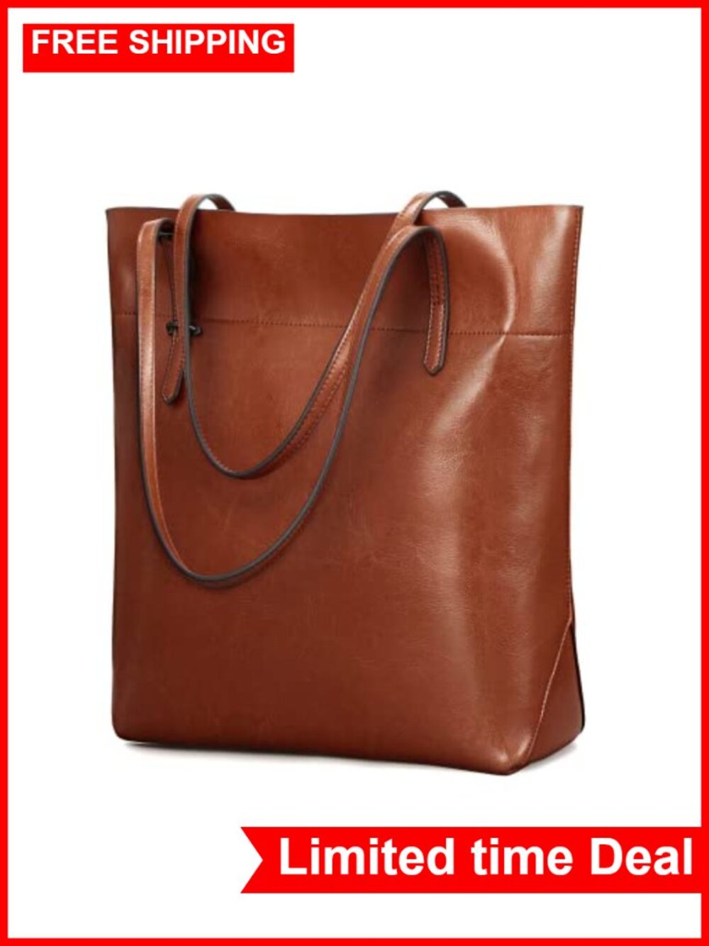 Genuine Leather Tote Shoulder Handbag Women 7 Pockets Adjustable Strap